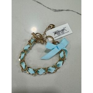 Betsey Johnson Blue Ribbon Gold Tone Chain Heart Arrow Bracelet 507450C978 NEW
